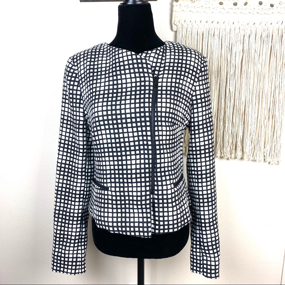 L’AGENCE  Black and White Grid Squares Jacket